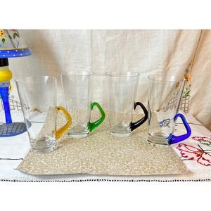 Set of 4 Vintage Bar Glasses Mid Century Bar Glasses with Applied Handles~1960’s